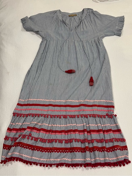 Rose and Rose Dresses & Skirts - Midi Striped Dress with Red Trim and Tassels Womens Small